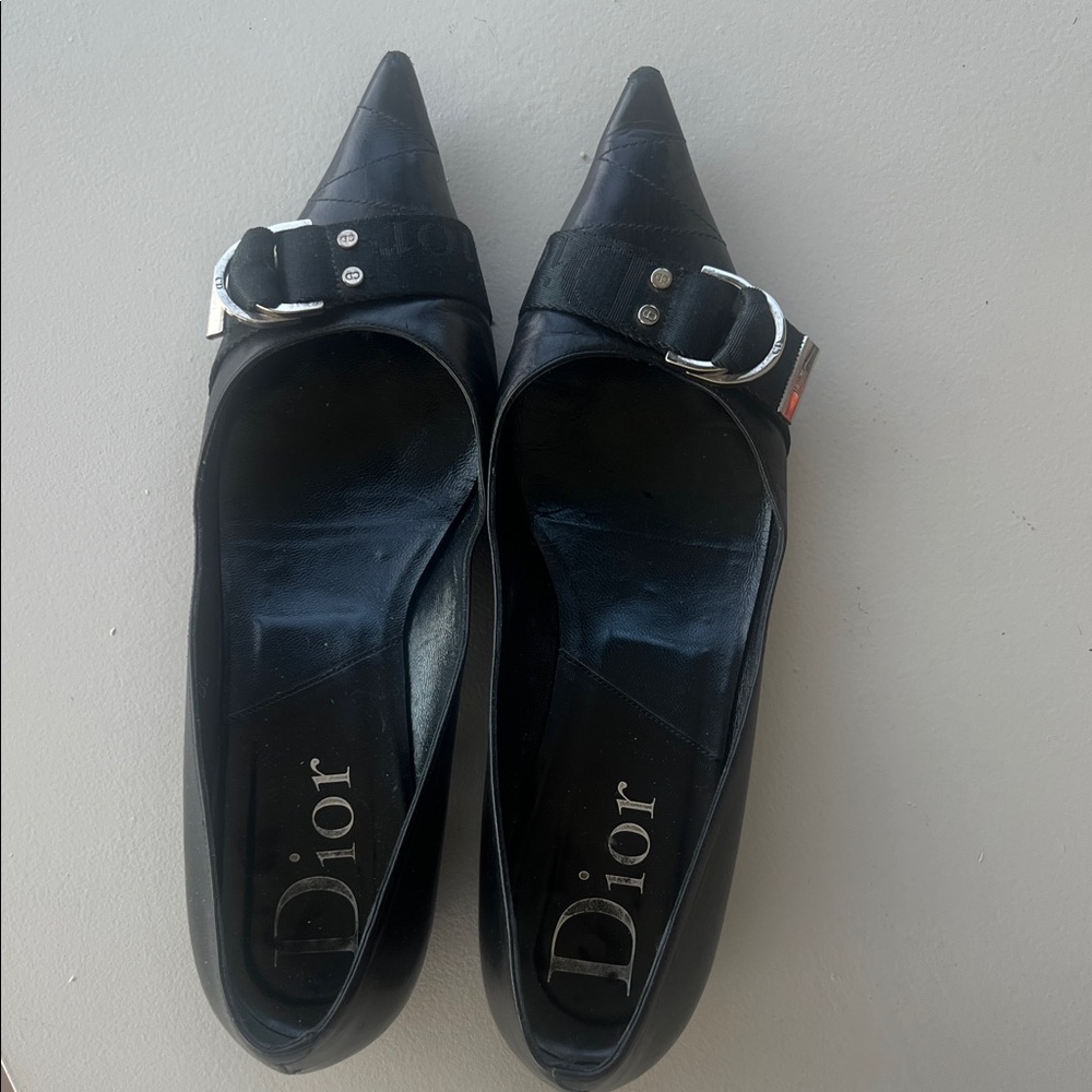 Dior Black Pointed Flats with Buckle